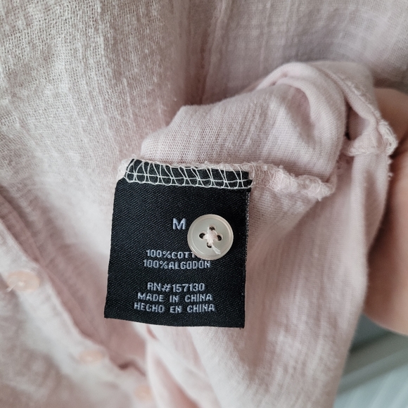 Mesh + Lace Short Sleeve Light Pink Gauze Button Down High Low Top Sz Medium - Picture 13 of 16